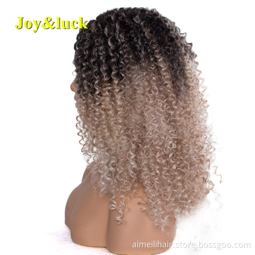 Long Afro Kinky Curly Wigs For Black Women  Black Ombre Blonde Color Natural And Soft Synthetic Hair Wig